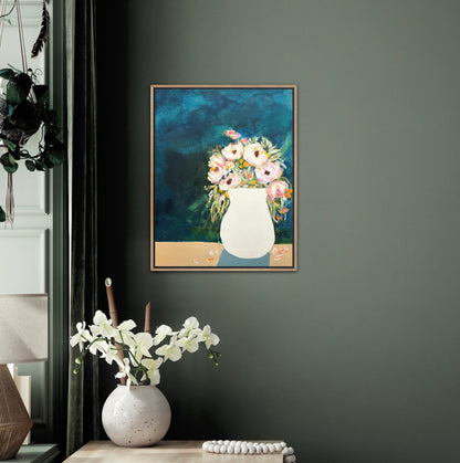 Blushing bunch - insitu on green wall