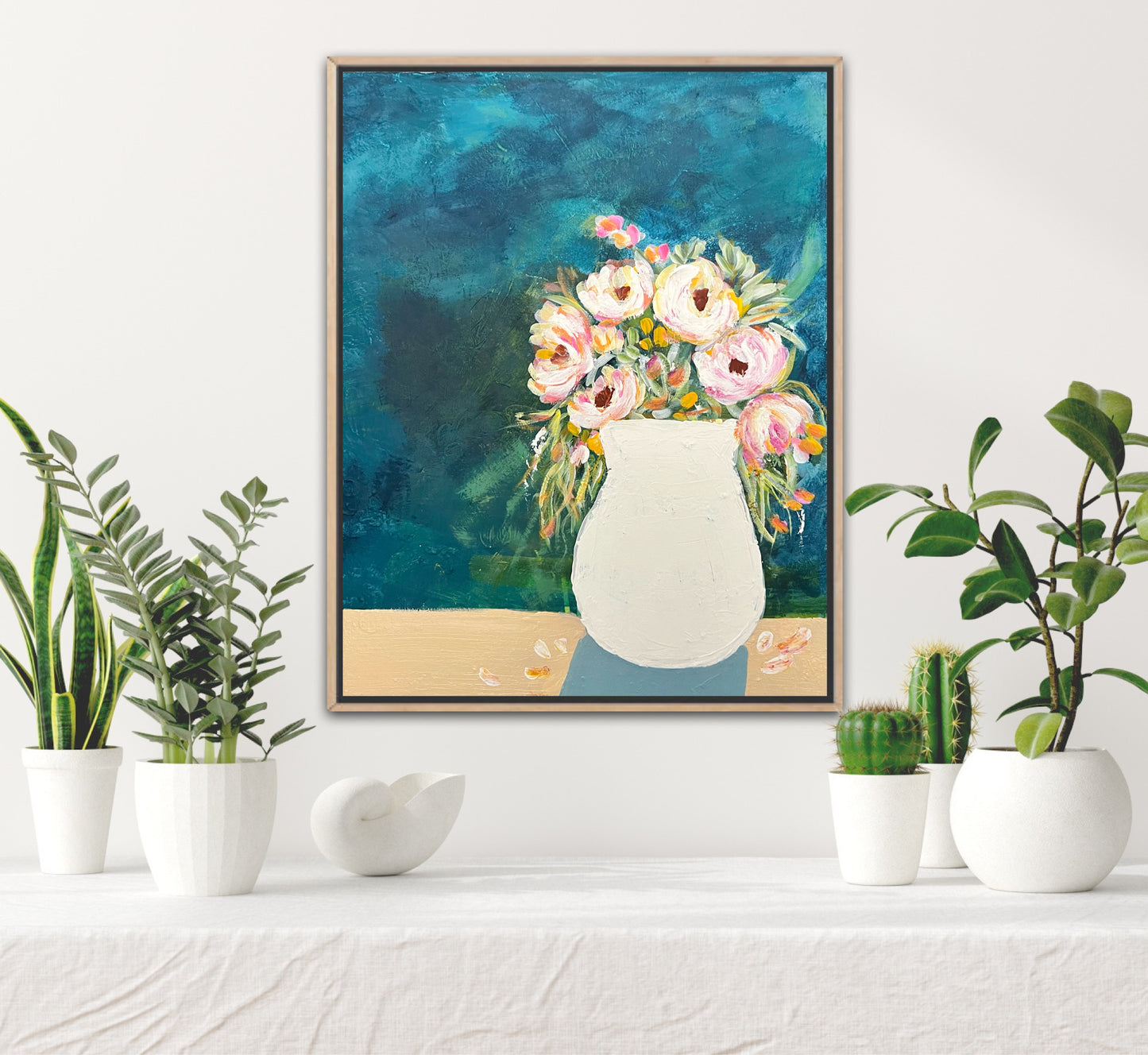 Blushing bunch - insitu on white wall