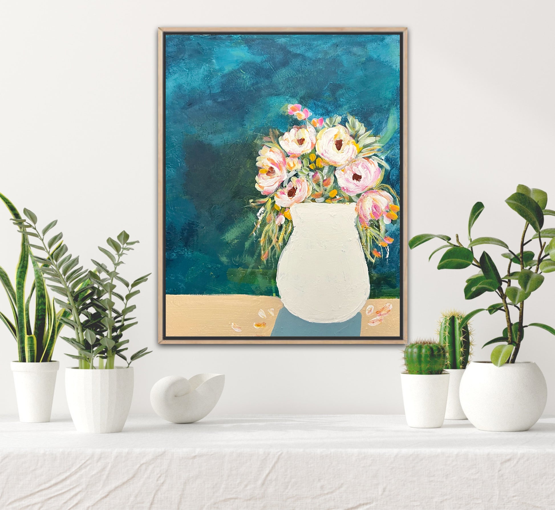 Blushing bunch - insitu on white wall
